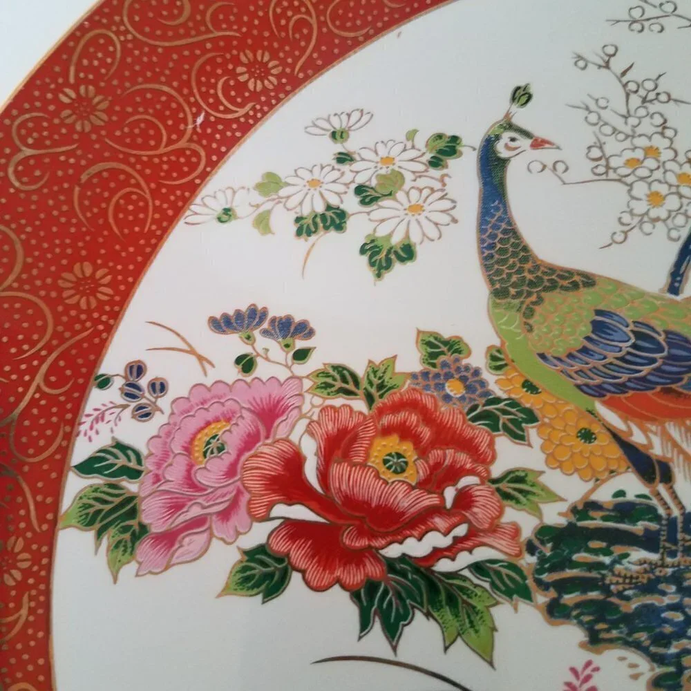 Vintage Japenese Satsuma Double Peacock & Peony‎ Hand Painted Porcelain Plate
